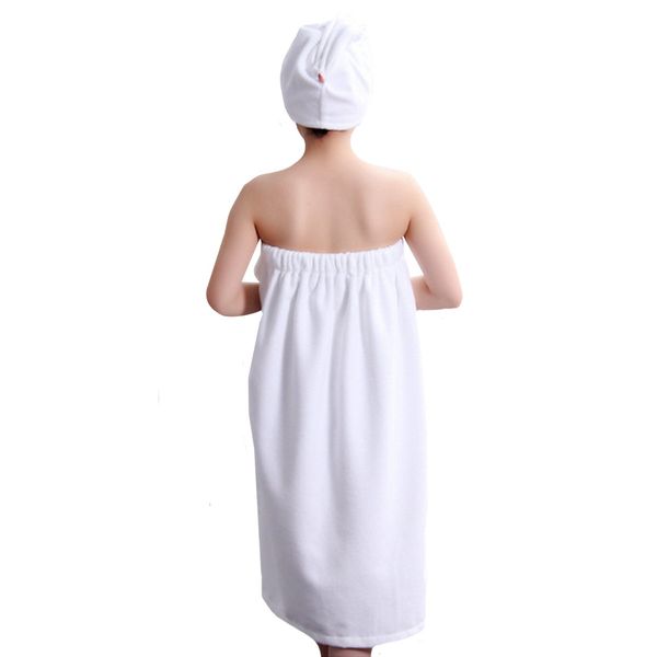 Queena Women Microfiber Bath Towel Wrap & Hair Turban Adjustable Spa Shower Cover Up,White