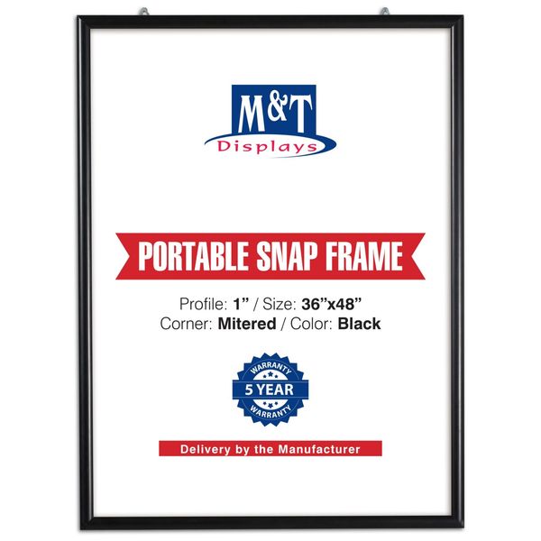 Portable Snap Poster Frame 1" Aluminum Front Loading Wall Mount 36x48 Black