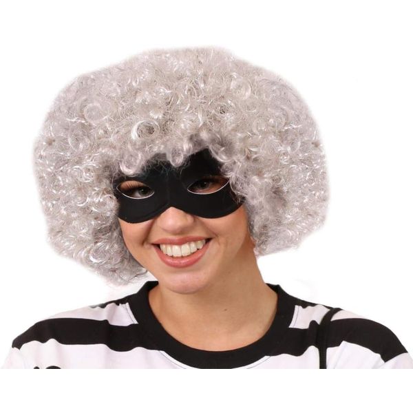 Ladies Granny Burglar Costume - Curly Grey Wig and Black Eye Mask - Adults School Book Week World Book Day Fancy Dress Costume