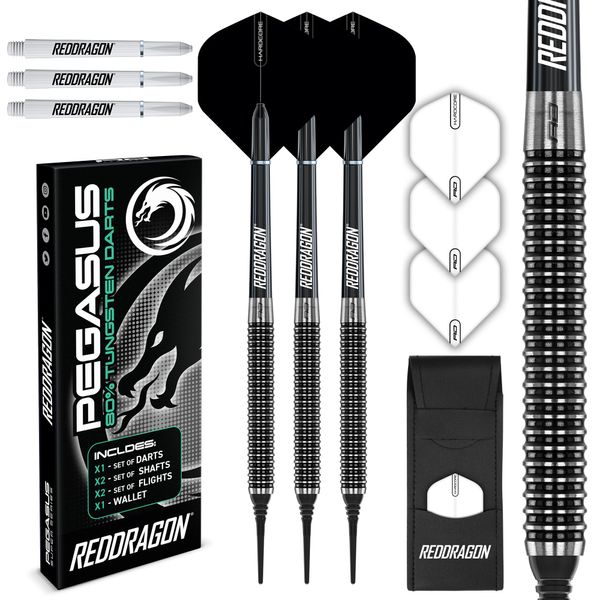 Red Dragon Pegasus Soft Tip: 20g - Tungsten Darts Set with White Stems, White Flights and Case