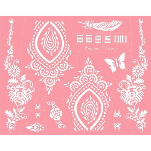 Mandala Flowers Butterfly Feather Tattoo Stencil Template for Finger, Hand and Body Painting MS-01