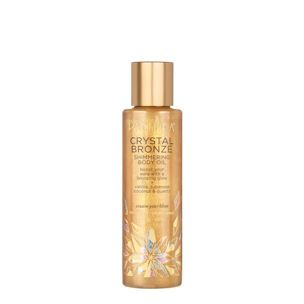 Pacifica Beauty Crystal Bronze Shimmering Body Oil, Bath and Body, Skincare, Hydrating, Body Shimmer, Bronzing Drops, Vanilla, Coconut, Body Glow, Body Care, Skin Care, Vegan, 4 fl oz (1 Count)