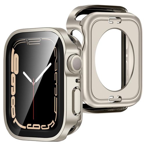 ZZDZZ [2-Pack] 2 in 1 Case Compatible with Apple Watch Series 9 8 7 45mm, Straight Edge Hard PC with Tempered Glass Screen Protector Full Coverage Protective Cover for iWatch 45mm (Starlight)