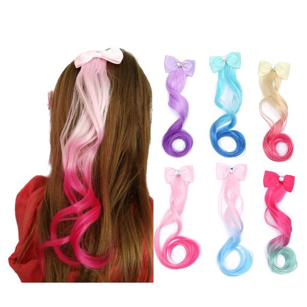 SATPULOT Wig, Extensions, Hair Extensions, Kids, Gradient, Ribbon Winding Hairpin, Ponytail, Colorful, Point Wig, Kids Extensions, Hair Extensions, Hip Hop, Colorful, Hair Extensions, One-Touch, Kids, Dance, Recitals, Easy to Put On