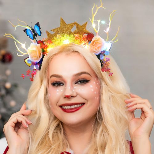 Fashband Luminous Headband LED Stars Flowers Headband Reindeer Antlers Headdress Party Festival Christmas Hair Accessories for Women