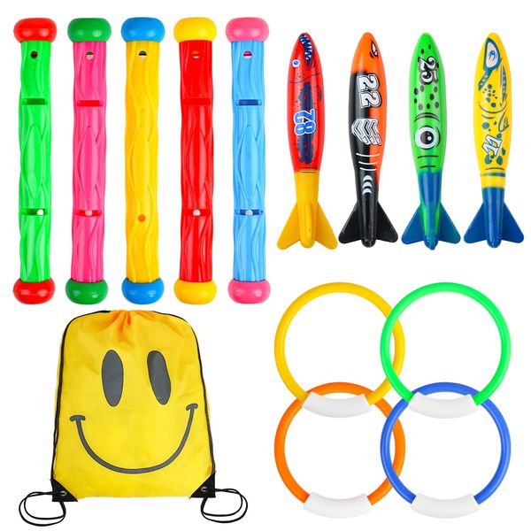 SULOLI Swimming Pool Toys,Diving Toys for Swimming Pool Sinkers for Swimming Kids Dive Sticks Diving Rings Toypedo Bandits for Pool Games Age 1 3 5 7 12