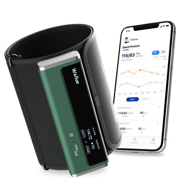 Wellue Blood Pressure Monitor for Home use, Wireless Upper Arm Cuff, Bluetooth BP Machine with Free APP, Rechargeable & Portable Device for Adults, BP Reading in 30 sec, PDF & CSV Reports Available