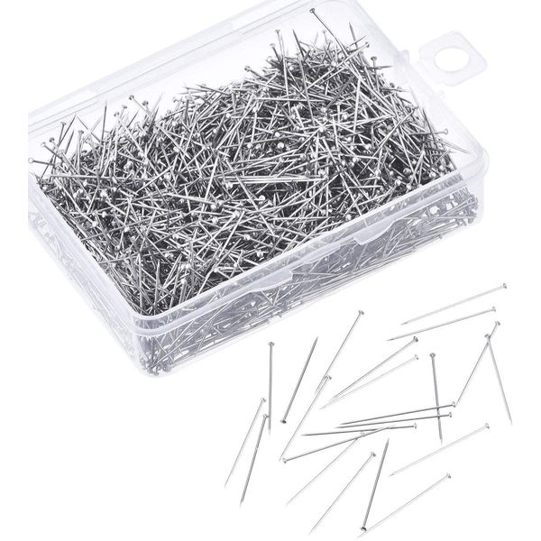 Sewing Pins,300 PCS Dressmaking Pins Steel Flat Head Pins Nickle Plated Dressmaker Pin Eye Pins Straight Pin for Dressmaker Jewelry Craft Sewing Projects 35 * 5MM