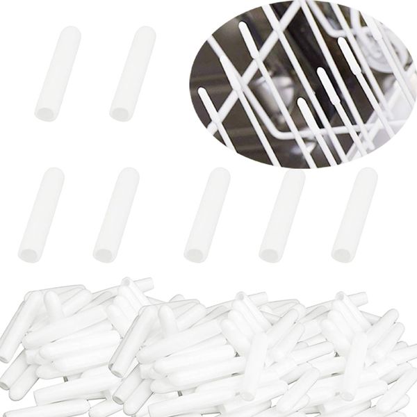 Zaky 100 pcs Silicone Dishwasher Rack Caps White Extra Strong Rust Protection Spare Parts Wire Thread Protector Cover Fits Most of Dishwasher Models