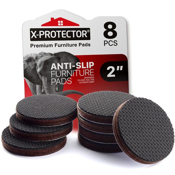 X-PROTECTOR Non Slip Furniture Pads - 8 pcs Premium Furniture Grippers 2"! Self-Adhesive Rubber Feet Furniture Feet - Ideal Non Skid Furniture Pad Floor Protectors - Keep Furniture in Place!