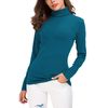 EXCHIC Damen Casual Tailliert Rollkragen Pullover Solide Langarm Elastisch Sweatshirts (S, Indigo Blau)