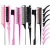 16 Pcs Slick Back Hair Brush Comb Sets, Pink & Black Back Combing Brushes Edge Brush Sets Teasing Brush Hair Brush Styling Comb for Women Girls