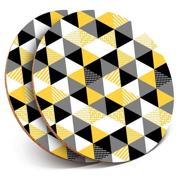 Destination Vinyl ltd 2 x MDF Glossy Top Coasters Round - Geometric Mosaic Pattern 3295