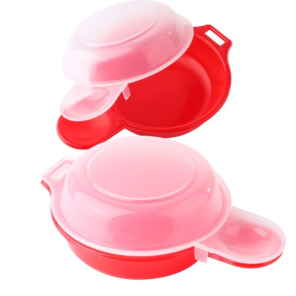 Bujingyun 2 Sets Microwave Egg Cooker,1 Minute Fast Egg Hamburg Omelet Maker Kitchen Cooking Tool(Red and Clear)