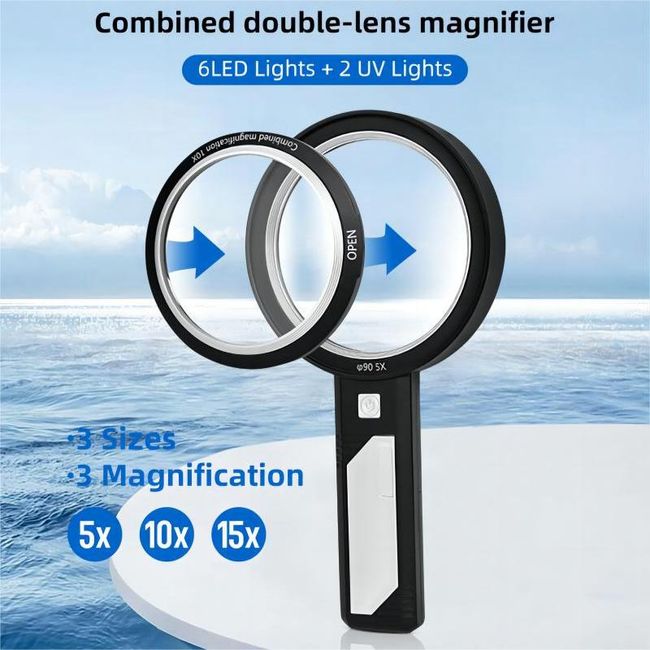 Magnifying Glass with Light for Reading, 6X 9X 15X Magnifications
