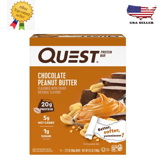 New Quest Protein Bar, Gluten Free, Low Carb Chocolate Peanut Butter, 20g 4 Ct