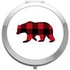 Buffalo plaid patterned Christmas bear [XMAS22] festive quotes folding compact pocket mirror - silver round circle shape