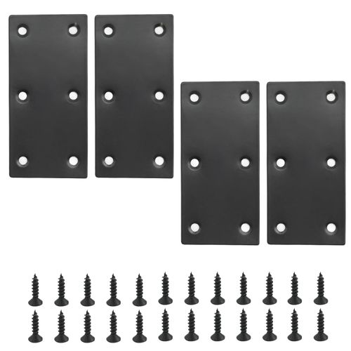ZUDKSUY 4Pcs Flat Straight Brace Brackets Plate, 48x100x2 MM Stainless Steel Repair Bracket Plate, Support Fixed Connection Plate for Furniture Wood Shelves (Black)