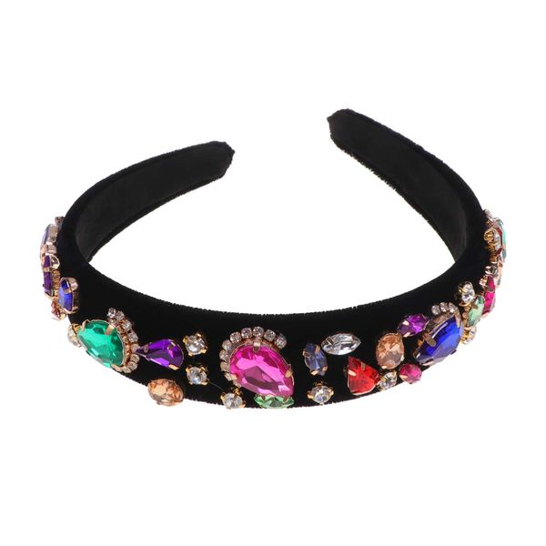 Lurrose Vintage Headband Crystal Diamond Hairband Wide Headband Hair Hoop for Woman Girl