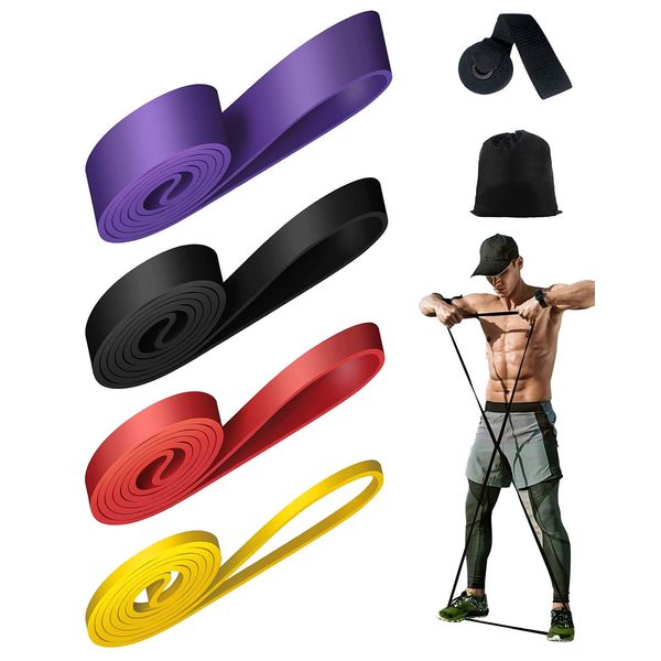 Victoper Resistance Bands (Set of 4) Pull Up Bands Elastic Stretch Fitness Bands for Pilates,Yoga and Muscle Training with Door Anchor and Storage Bag