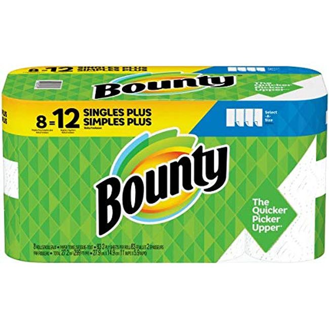 Bounty Paper Towels, Double Plus Rolls, Select-A-Size, White, 2-Ply 8 ea