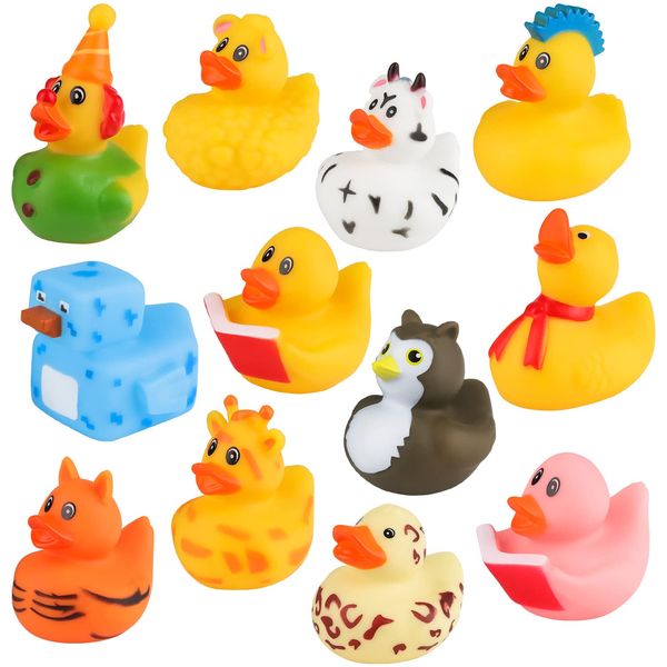 Graplan Rubber Ducks 12 Pcs Rubber Ducks Bath Toys Colorful Rubber Ducks Baby Bath Toys Cute Duck for Baby Shower Birthday Party Supplies