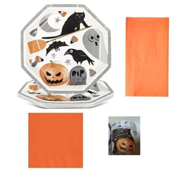 Foil Stamped Hexagonal Halloween Party Dinnerware Set (Bats & Boos)