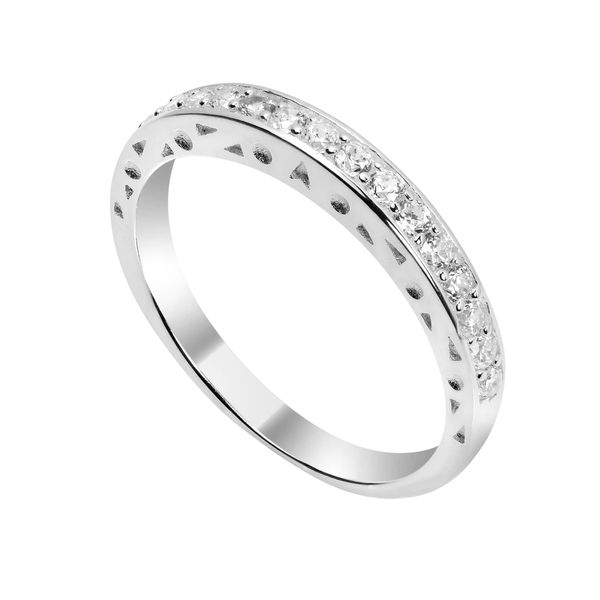 Sterling Silver & CZ Crystal Half Eternity Ring - Size O (I - U Available)