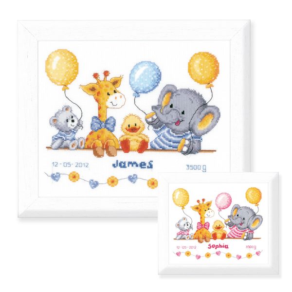 Vervaco Birth Record Animal Cheer Counted X Stitch Kit, Multi-Colour