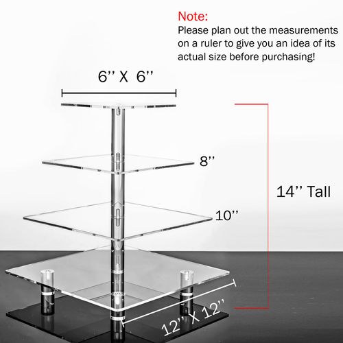 Jusalpha® Large 4 Tier Square Acrylic Cupcake Tower Stand for Dessert, Pastry, Serving Platter-Candy Bar Party Décor and Supply(with Rod Feet) (4SF-V2)