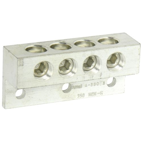 Dual Rated Transformer Lug, 350 MCM - 6 AWG Wire Range, 0.375" Mouting Hole, 3/8" Hex Size, 3.75" Width, 1.25" Height, 2.25" Length