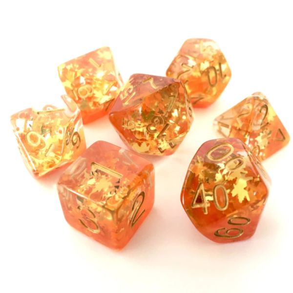 Fallen Leaf Dice Set - Autumn DND Dice Set - Dungeons and Dragons Dice Fall Seasonal Orange Autumn Polyhedral Dice Set - Dice for Dungeons and Dragons and Tabletop RPGs