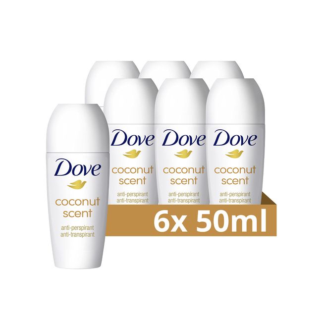 Dove Advanced Care Coconut Scent Anti-perspirant Deodorant pack of 6 with plant-based moisturiser roll-on for 48 hours of protection 50 ml