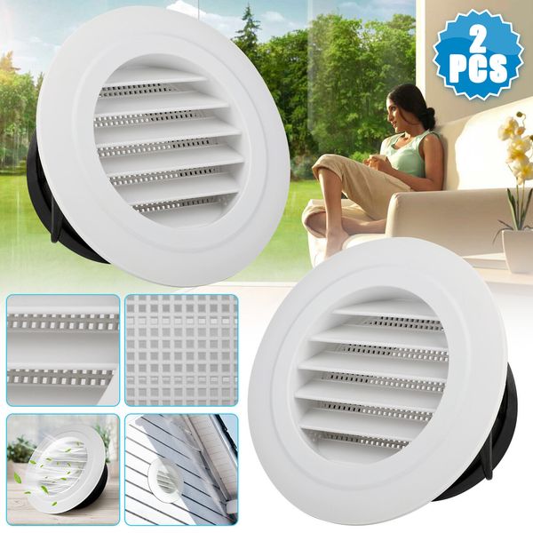 2 PCS 4 Inch Round Air Soffit Vents Oblique Louver Grille Cover with Fly Screen