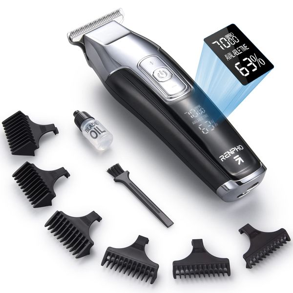 RENPHO 4-Speed Trimmer for Men, Cordless Hair Clippers Set, T Blade Beard Trimmer for Men Professional, Barber Clippers with LED Display & Precise Length Settings, 100-240V for Worldwide Travel