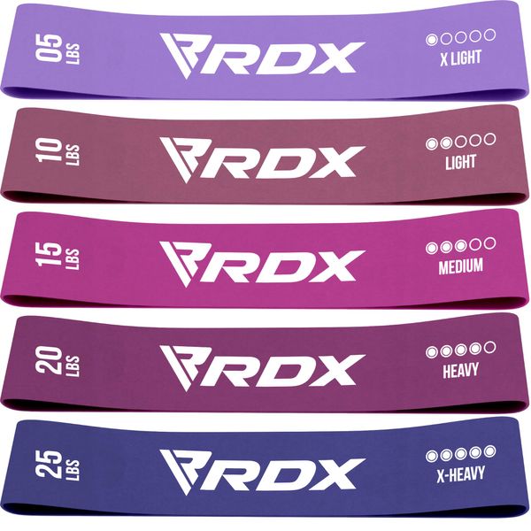 RDX Resistance Bands 5 Level Set, Reach RoHS CPSIA Certified, Skin Friendly Thick Stretch Loop, Yoga Home Gym Fitness Workout Exercise, Glutes Physio Pilates Booty Leg Arms Mobility Training Slimming