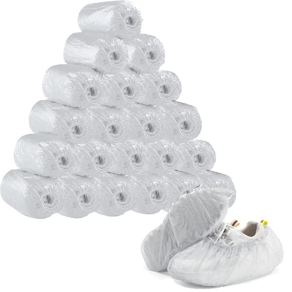 Disposable Shoe Cover, 200 Pieces (100 Pairs), Waterproof, Oil-Resistant, Portable, Shoe Cover, Polyethylene, One Size Fits Most, Easy and Convenient, Unisex, Transparent, Durable, Lightweight (White,