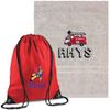 Personalised Fire Engine Swimming Grey Towel and Fireman Sam School Gym Bag Set
