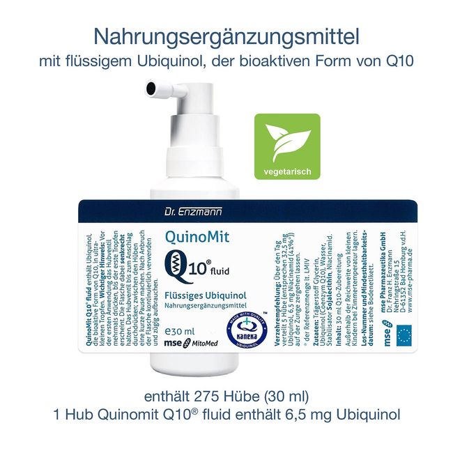 MSE Pharmazeutika Ubiquinol flüssig Hochdosiert Kaneka Coenzym Q10 Tropfen (30ml) reduziert atmungsaktiv liposomal vegan Dr Enzmann