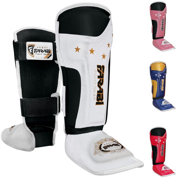 Farabi Sports Kinder schienbeinschoner Kickboxen shin Guards MMA, Muay Thai schienbeinschützer – Shin Instep Protection für Training, Sparring, Boxausrüstung und Kampfsport (White)