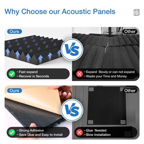 12 pack Acoustic Panels Self-Adhesive, 1" X 12" X 12" Quick-Recovery Sound Proof Foam Panels, Acoustic Foam Wedges High Density, Soundproof Wall Panels for Home Studio,Carbon Black