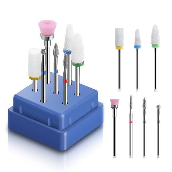 Aokitec 7pcs Nail Drill Bits for nails-3/32 Electric Nail Drill-Professional Nails Supply Carbide&Ceramic Nail Drill Bit for Manicure