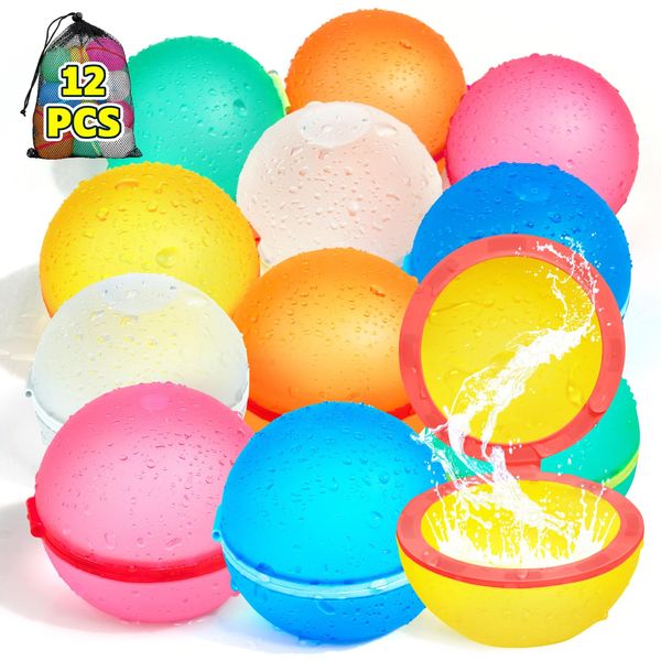 Reusable Water Balloons,Silicone Refillable Water Balloons Bombs Quick Fill & Self Sealing Water Balloons,Magnetic Water Balloons-Water Toys for Kids & Adults Summer Games,Water Balls (12 PCS)