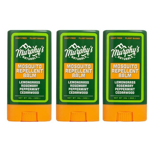 Murphy's Naturals Mosquito Repellent Balm Stick | Plant Based, Natural Ingredients | DEET Free | Travel/Pocket Size | 0.5oz Each | 3 Pack