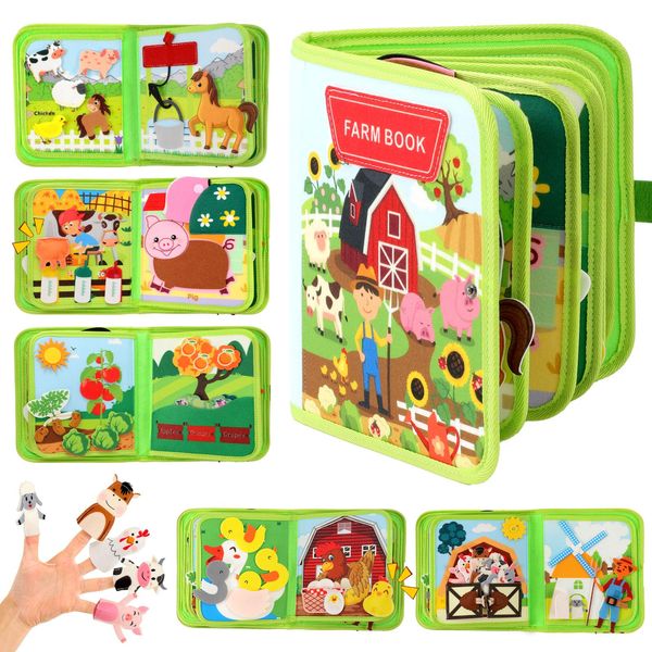 Lzcjen Montessori Baby Busy Book for Toddlers 1 2 3 4 Year Old,Quiet Book for Toddlers 1 2 3 4,Travel Busy Board for Toddlers 1 2 3 4 Year Old,Montessori Magic Book,Farm Animals for Boys Girls Gift