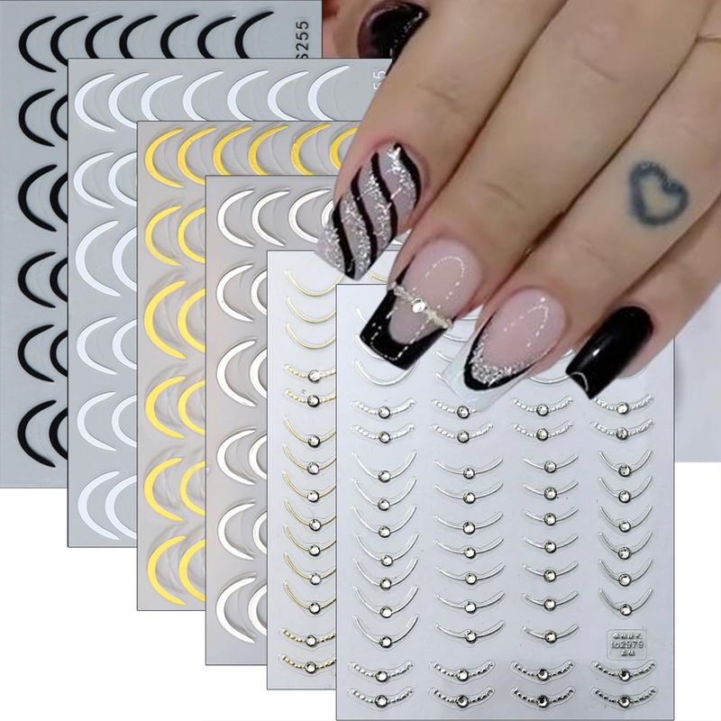 Simple Lines Nail Stickers for Nail Art 6Sheets French Tip Nail Art ...