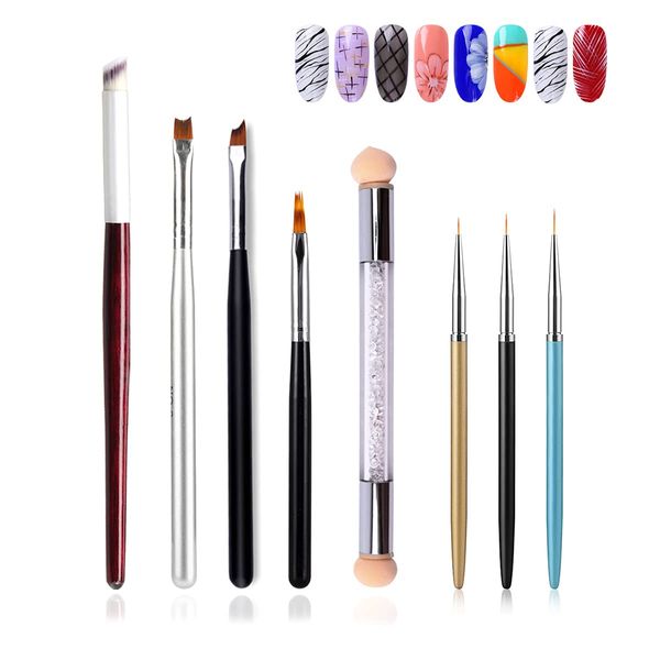 JERCLITY 8pcs Nail Art Brushes Set Nail Art Liner Brushes UV Gel Painting Nail Gradient Brush Lace Nail Ombre Brush French Tip Ombre Nail Brushes Double Ended Nail Sponge Pen Manicure Kit