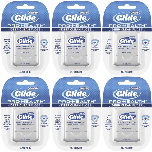 Oral-B Glide Pro-Health Dental Floss, Deep Clean, Cool Mint Flavor, 40 m (Pack of 6)