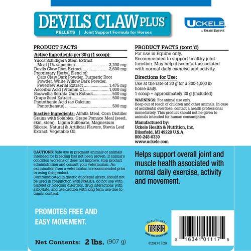 Uckele By SmartEquine | Devil's Claw Plus Pellets | Horse Joint Supplement with Yucca for Horses | Supports Joint Strength, Comfort & Mobility | Antioxidant Support Supplement, 2 lb Tub