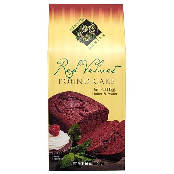 Plentiful Pantry Red Velvet Pound Cake Mix, 16 Ounce - Just add 3 Ingredients - Bake & Serve